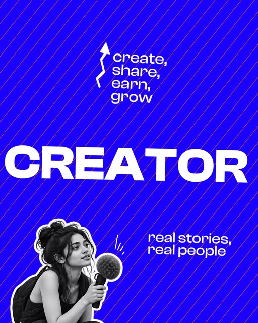 Our brand artwork: Create, share, earn, grow. Real stories, real people.